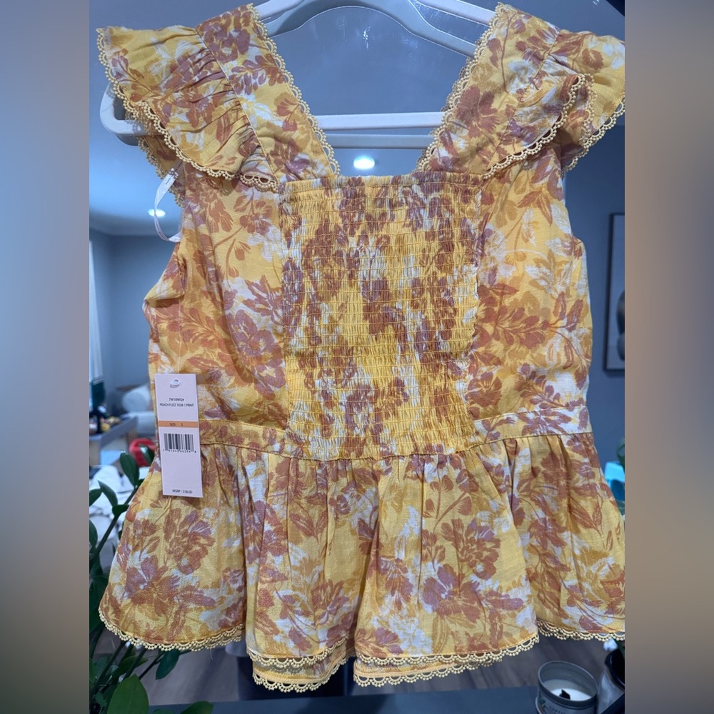 Nanette Lepore Yellow Floral Ruffled Peplum Top - Picture 2 of 4